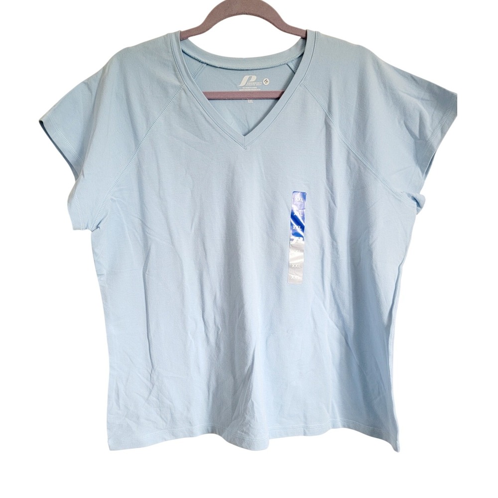 Pro Spirit 2X Light Blue‎ Short Sleeve V-Neck Performance T-Shirt Women's NEW